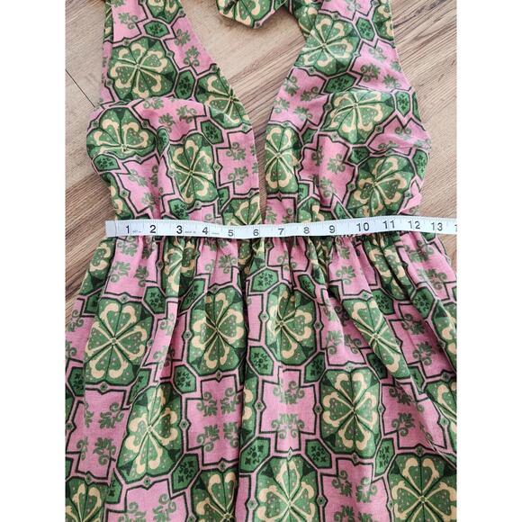 House of Harlow 1960 Linen Blend Green & Pink Floral Halter Dress with Pockets M - Picture 6 of 7